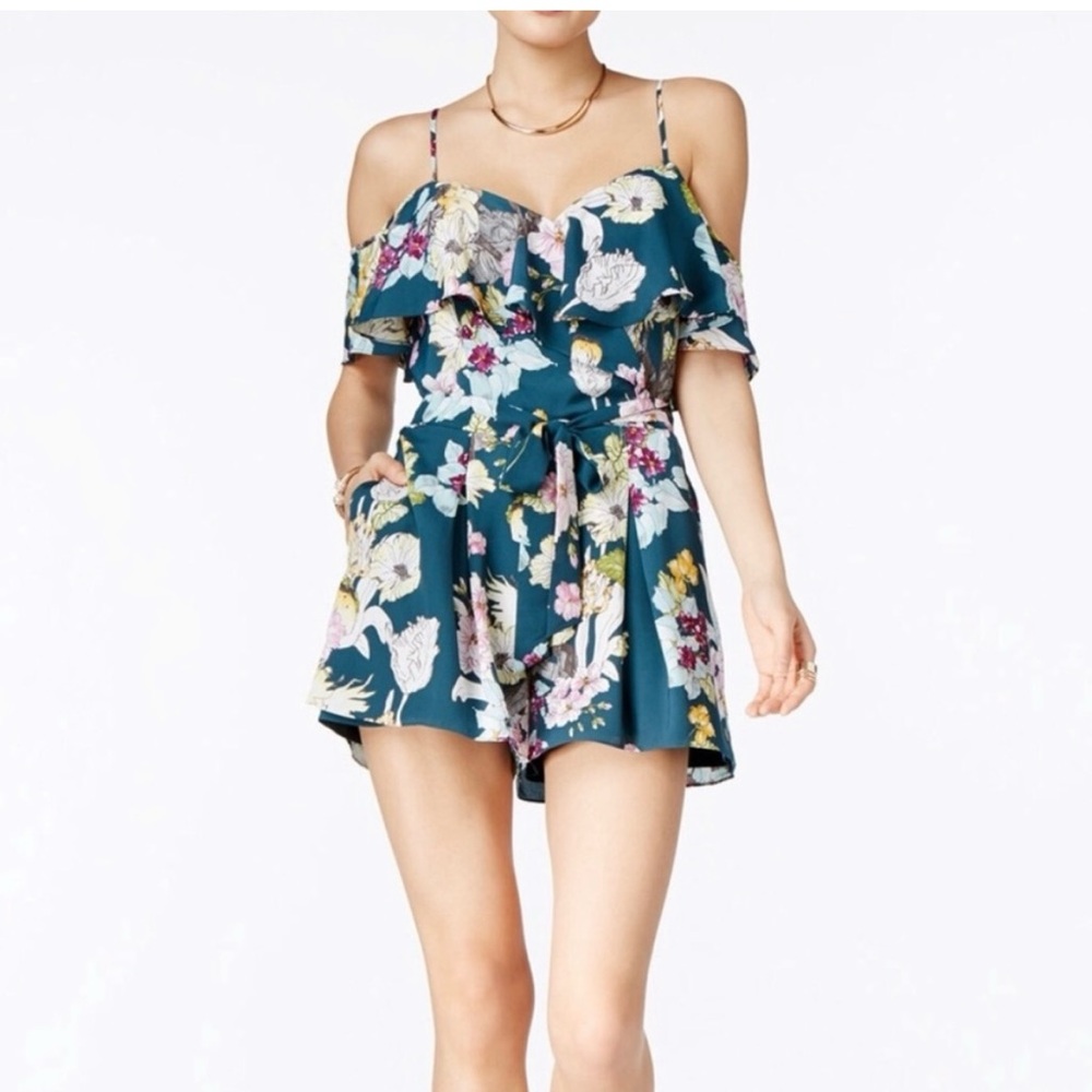 Guess Teal Floral V-Neck Top